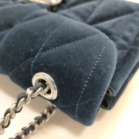 Coach Shoulder Bag Navy Blue Velvet 389-031525